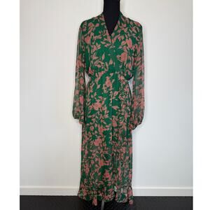 Bardot Justine Floral Wrap Maxi Dress Green Long Sleeve Romantic Wedding Guest